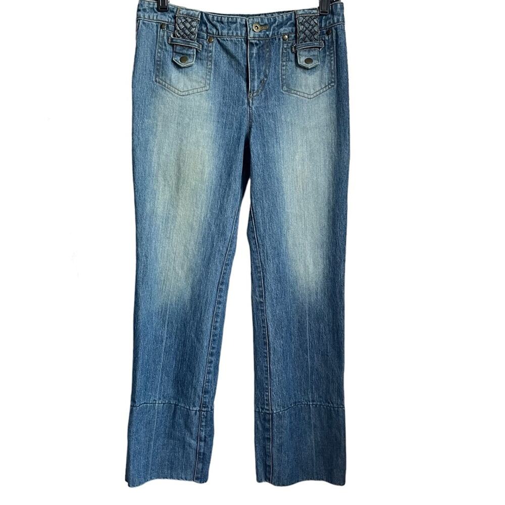 Women's Lillie Rubin Denim Braided‎ Waistband DIstressed Casual Cropped Jeans 6